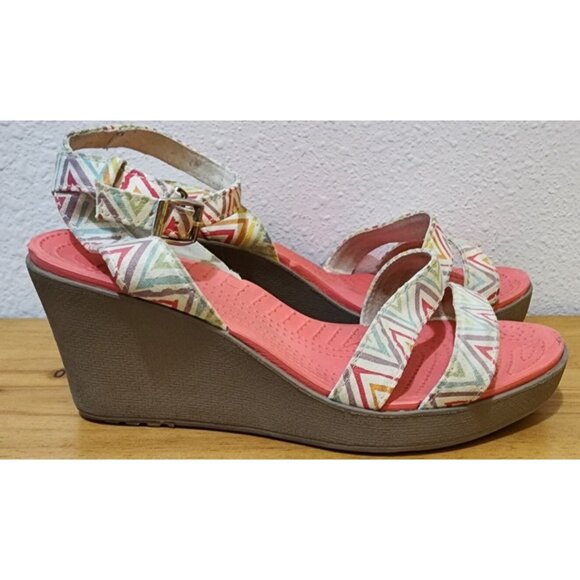 CROCS Shoes - Crocs Leigh Womens Ankle Cross Strap Wedge Sandals Pink Multicolor 15313 Size 9